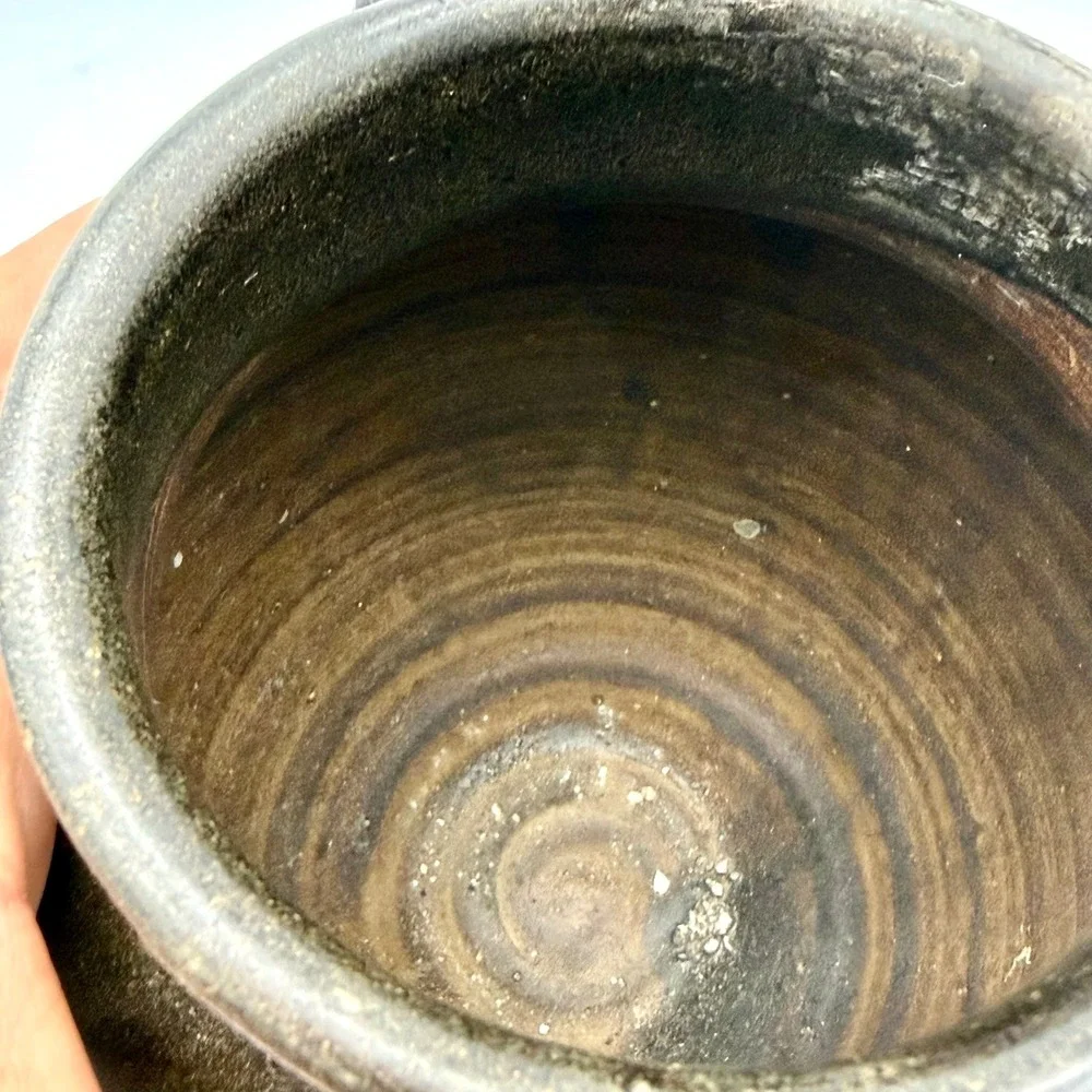 Antique 19thC Asian Brown Glazed Stoneware‎ Jar Cross Hatch Estate